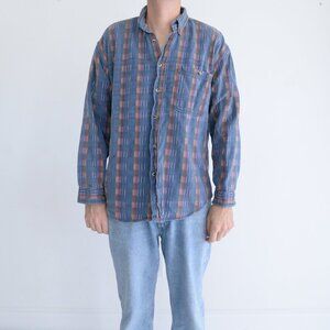 VTG '90S Ever Blue Find General Blue Red Thick Cotton 3D Pattern Western Shirt